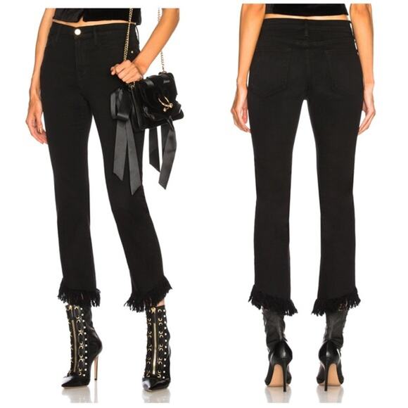 FRAME Le High Straight Shredded Raw Hem in Film Noir - Picture 13 of 13